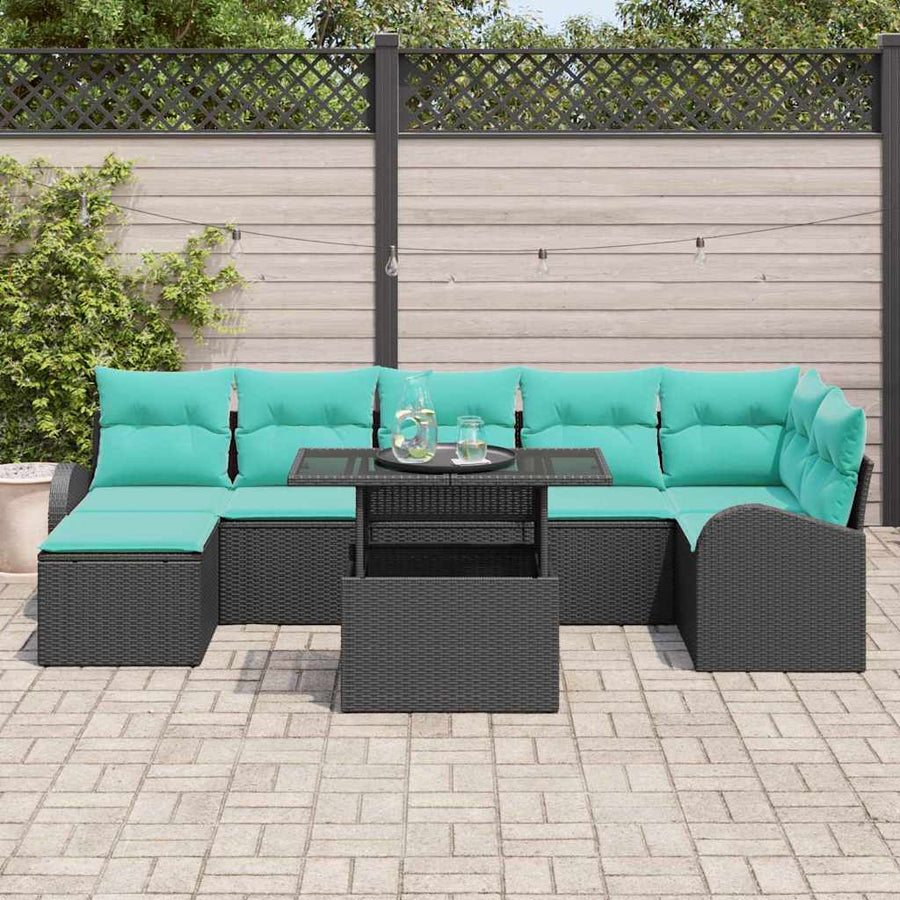 Tuin Sofa Set met kussen met opslag 8 pcs Zwart Poly riet