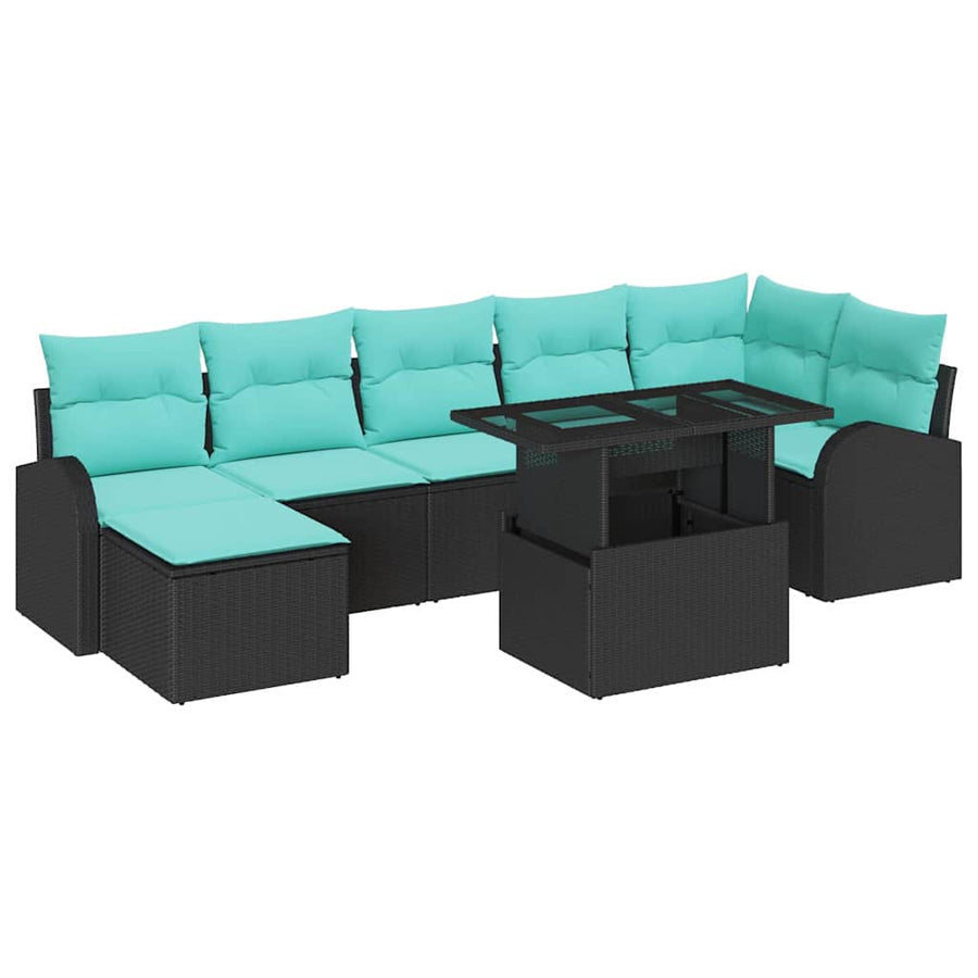 Tuin Sofa Set met kussen met opslag 8 pcs Zwart Poly riet