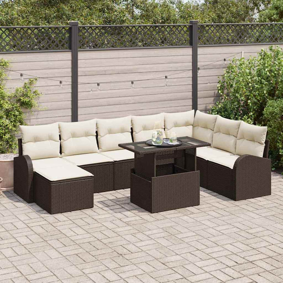 Tuin Sofa Set met opslag 9 pcs Bruin Poly riet