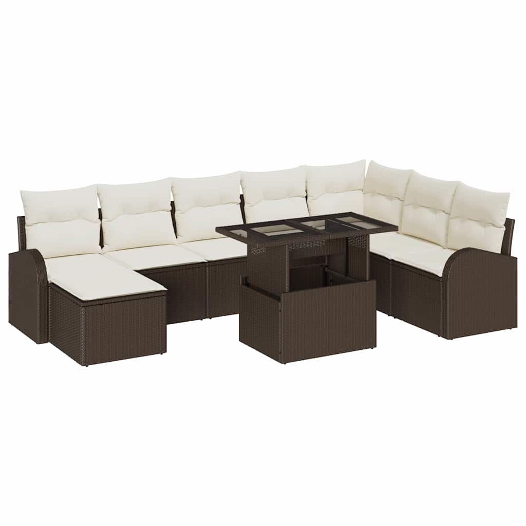 Tuin Sofa Set met opslag 9 pcs Bruin Poly riet