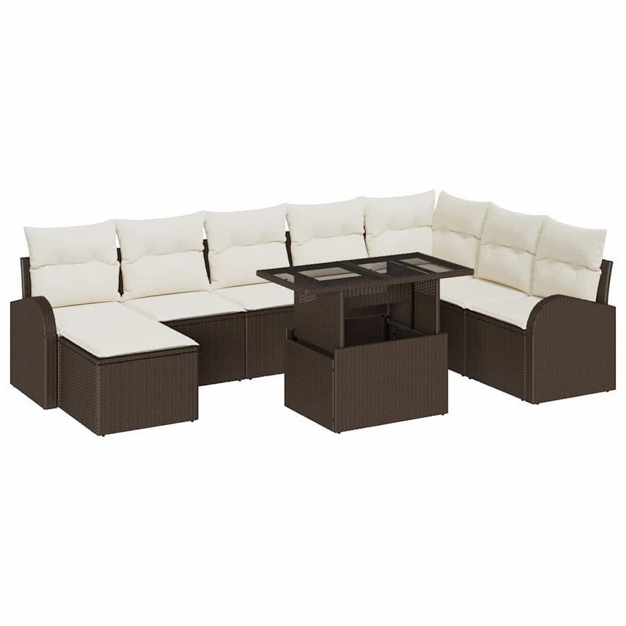 Tuin Sofa Set met opslag 9 pcs Bruin Poly riet
