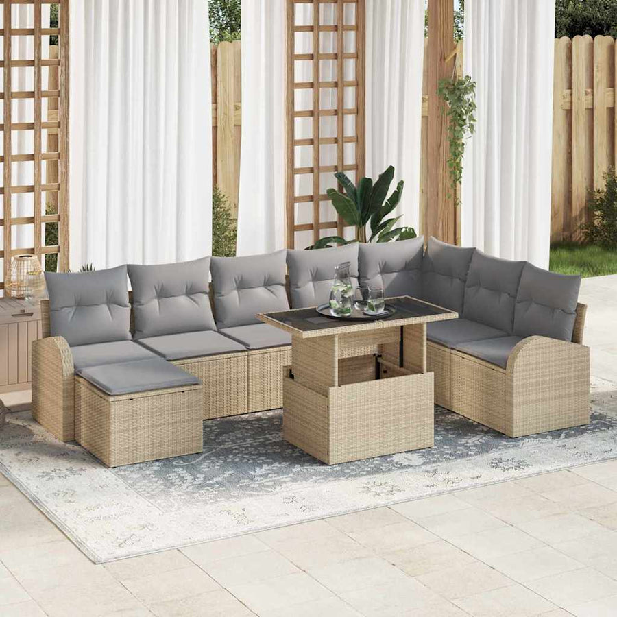 Tuin Sofa Set Met Opslag 9 Pcs Poly Riet beige en lichtgrijs