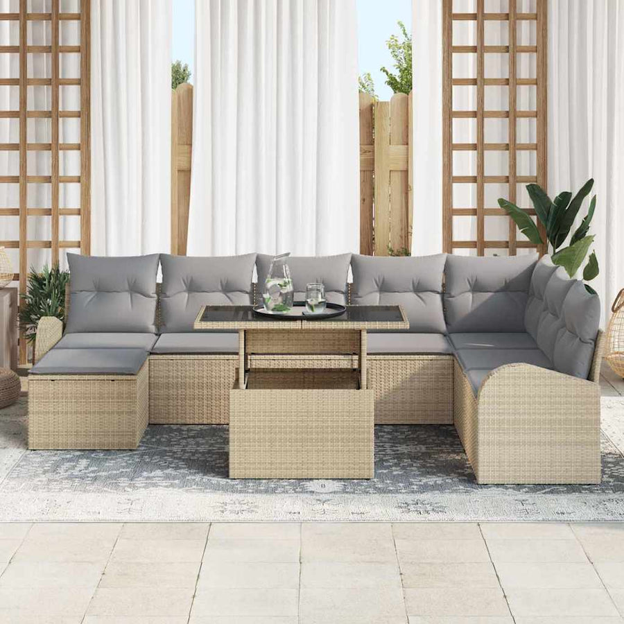 Tuin Sofa Set Met Opslag 9 Pcs Poly Riet beige en lichtgrijs