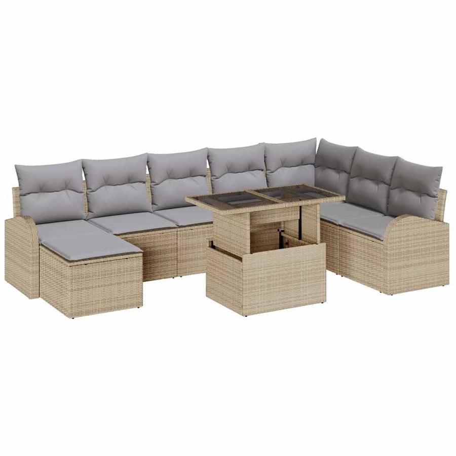 Tuin Sofa Set Met Opslag 9 Pcs Poly Riet beige en lichtgrijs