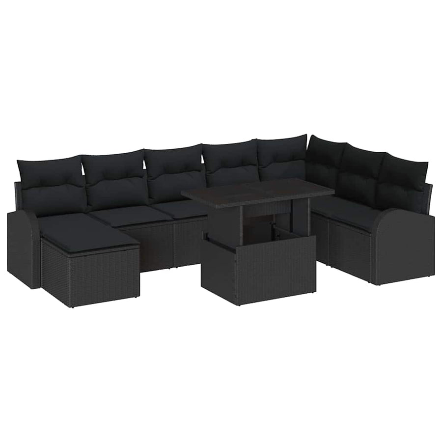 Tuin Sofa Set met opslag 9 pcs Zwart Poly riet