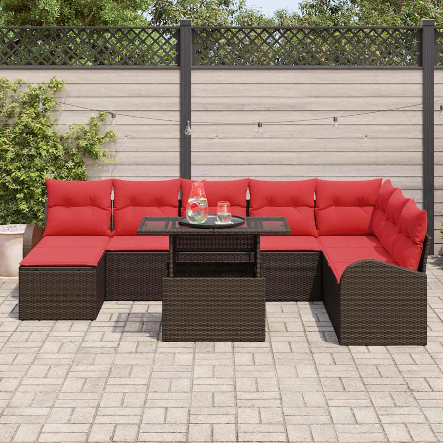 Tuin Sofa Set met opslag 9 pcs Bruin Poly riet