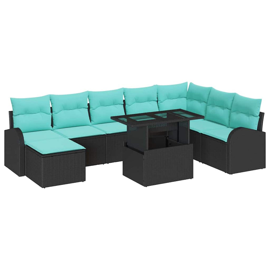 Tuin Sofa Set met opslag 9 pcs Zwart Poly riet