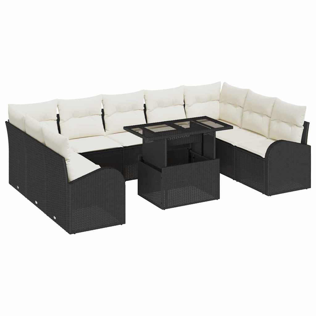 Tuin Sofa Set met kussen met opslag 10 pcs Zwart Poly riet