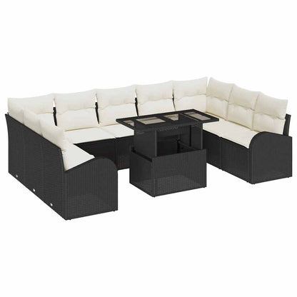 Tuin Sofa Set met kussen met opslag 10 pcs Zwart Poly riet