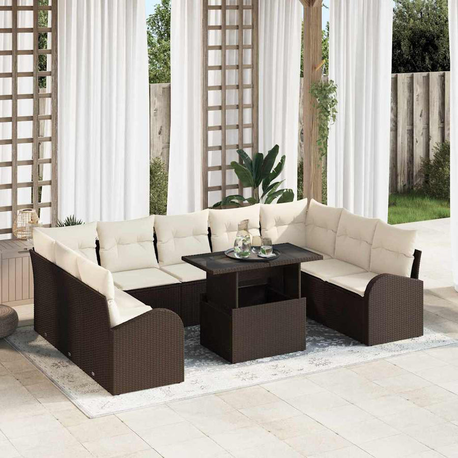 Tuin Sofa Set met kussen met opslag 10 pcs Bruin Poly riet
