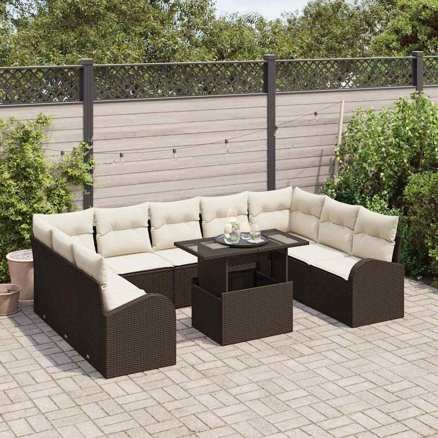 Tuin Sofa Set met kussen met opslag 10 pcs Bruin Poly riet