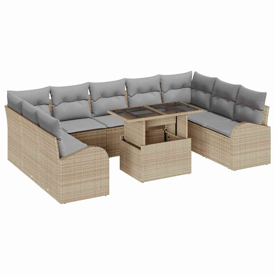 Tuin Sofa Set met kussen met opslag 10 pcs Beige Poly riet