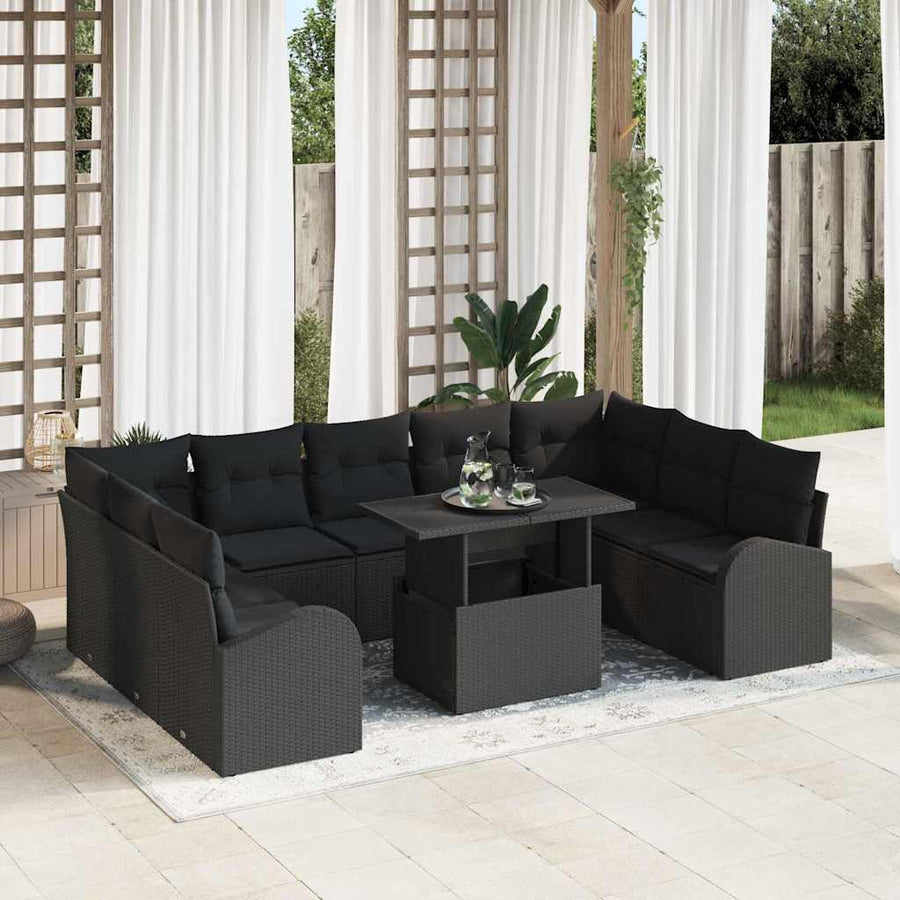 Tuin Sofa Set met kussen met opslag 10 pcs Zwart Poly riet