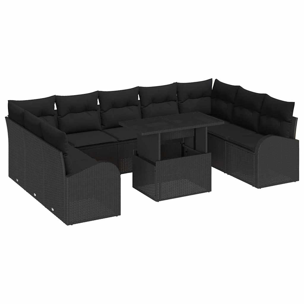 Tuin Sofa Set met kussen met opslag 10 pcs Zwart Poly riet
