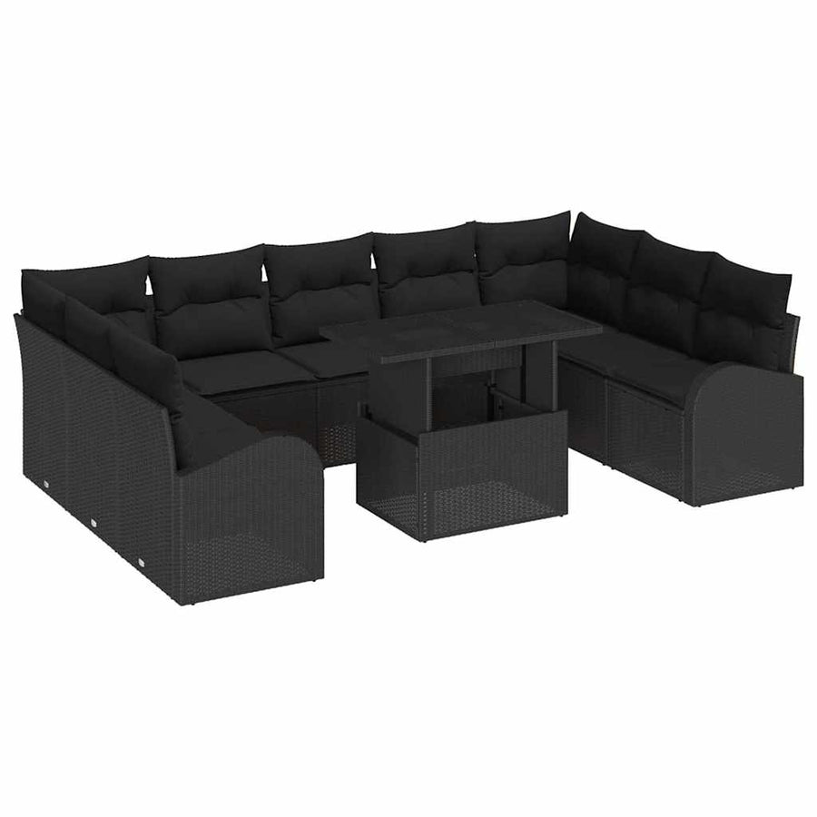 Tuin Sofa Set met kussen met opslag 10 pcs Zwart Poly riet