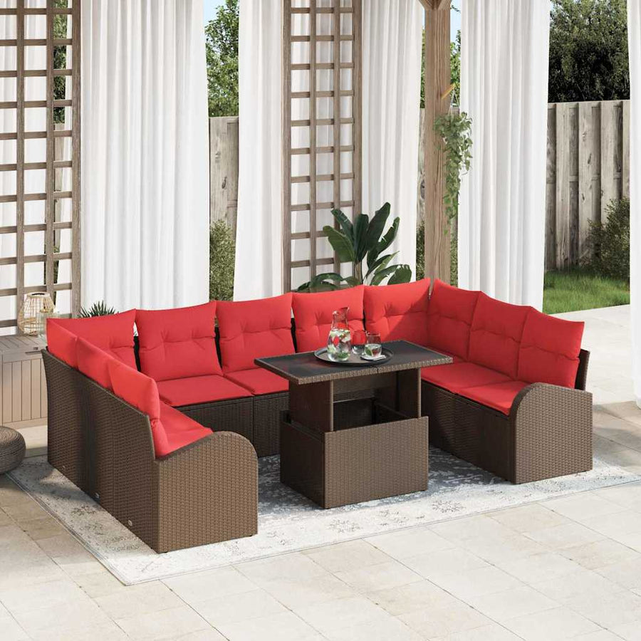 Tuin Sofa Set met kussen met opslag 10 pcs Bruin Poly riet