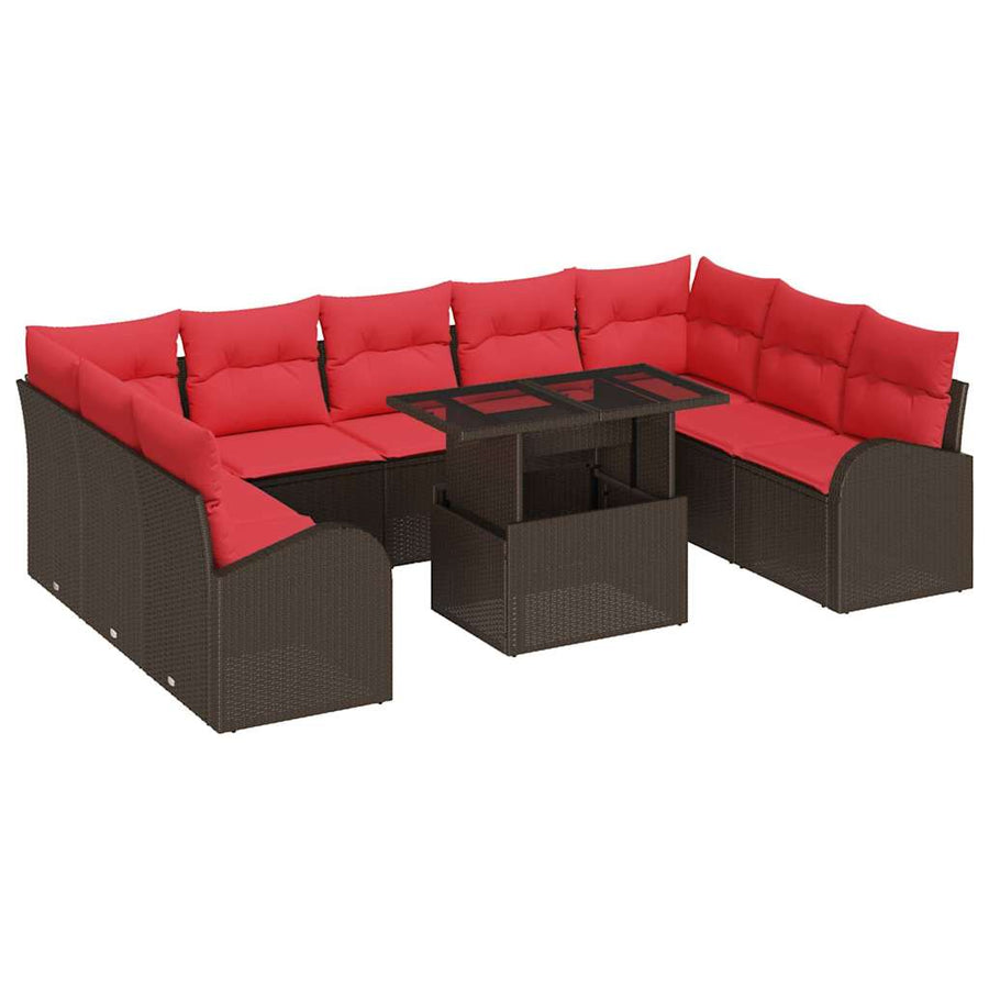 Tuin Sofa Set met kussen met opslag 10 pcs Bruin Poly riet