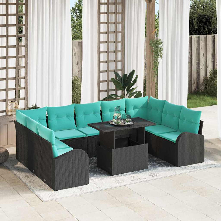 Tuin Sofa Set met opslag 10 pcs Zwart Poly riet