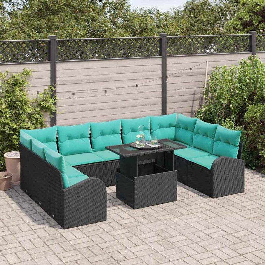 Tuin Sofa Set met opslag 10 pcs Zwart Poly riet