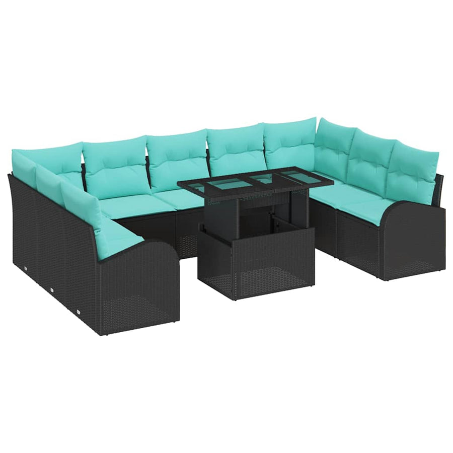Tuin Sofa Set met opslag 10 pcs Zwart Poly riet
