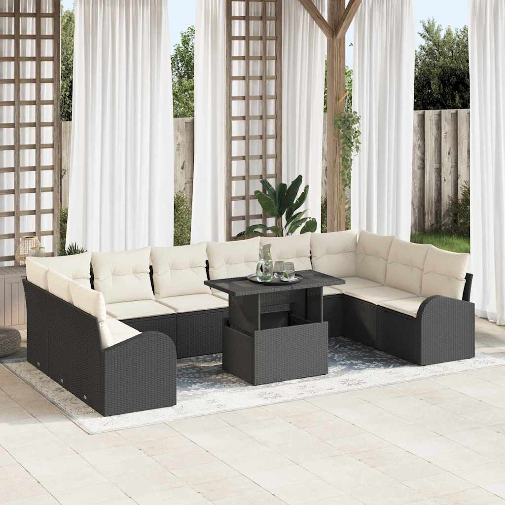 Tuin Sofa Set met kussen met opslag 11 pcs Zwart Poly riet