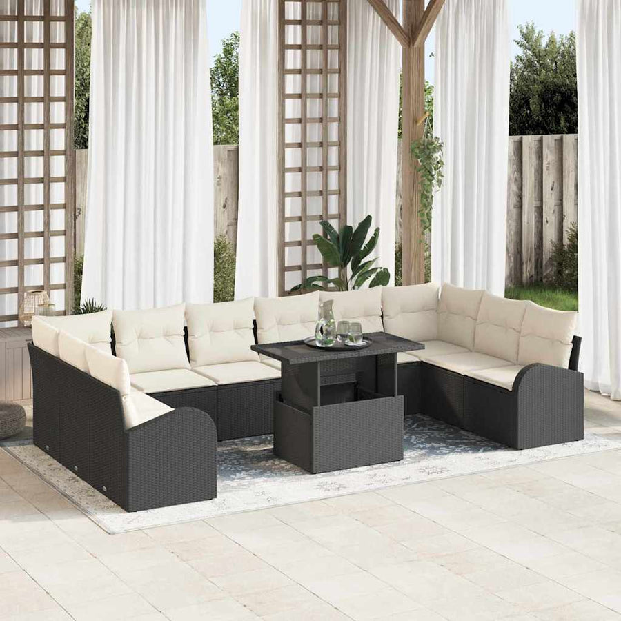 Tuin Sofa Set met kussen met opslag 11 pcs Zwart Poly riet