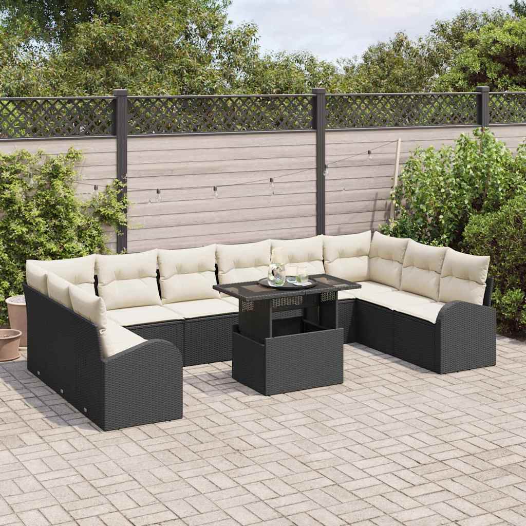 Tuin Sofa Set met kussen met opslag 11 pcs Zwart Poly riet