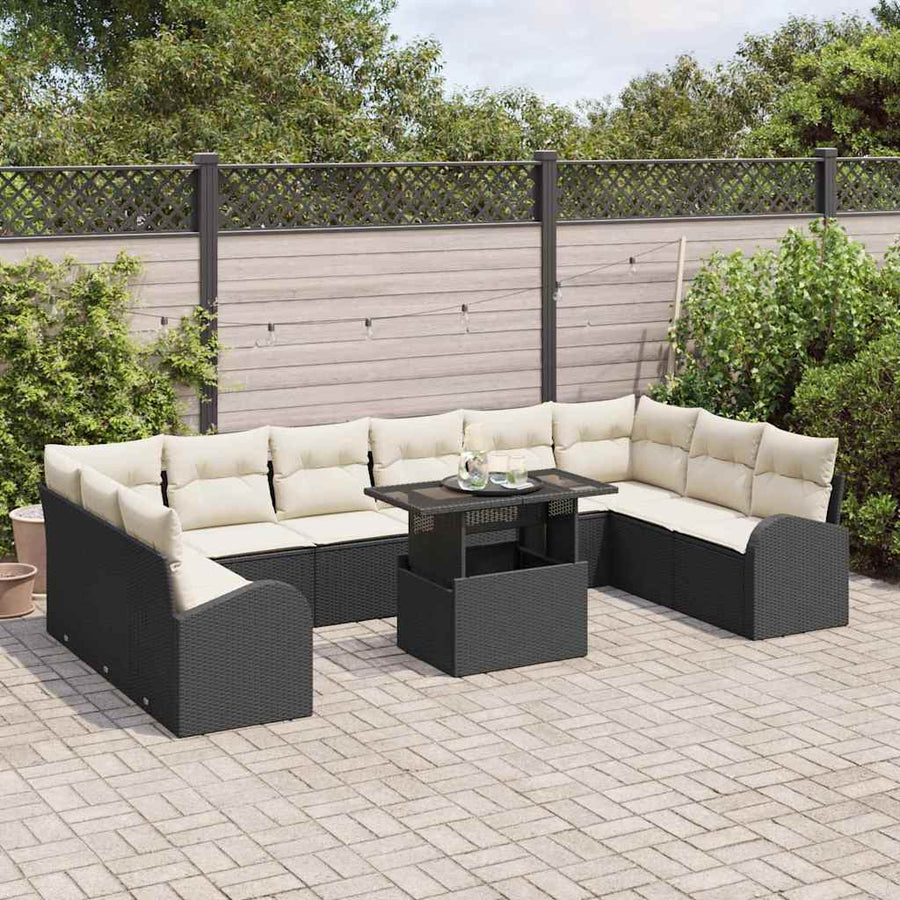Tuin Sofa Set met kussen met opslag 11 pcs Zwart Poly riet