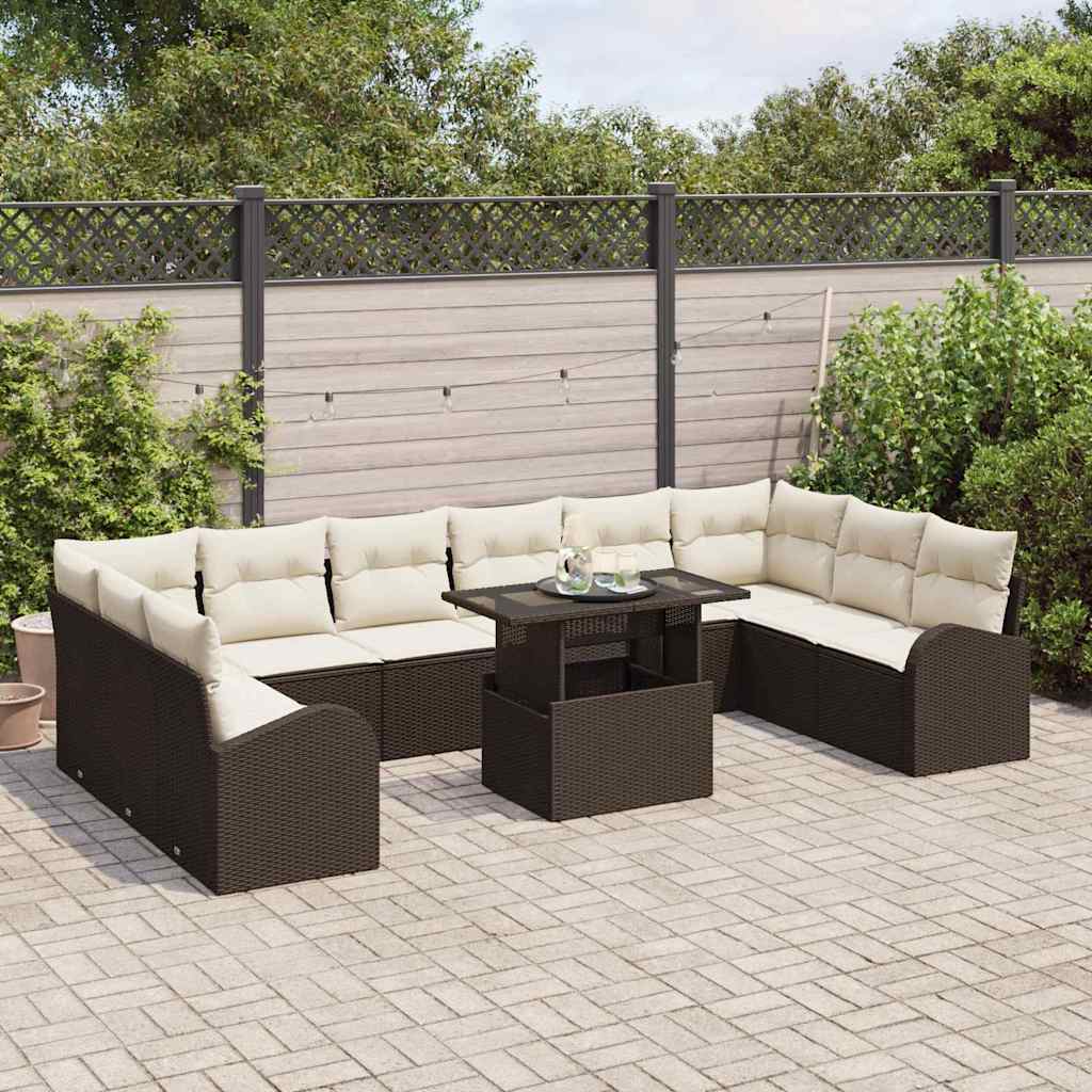 Tuin Sofa Set met kussen met opslag 11 pcs Bruin Poly riet