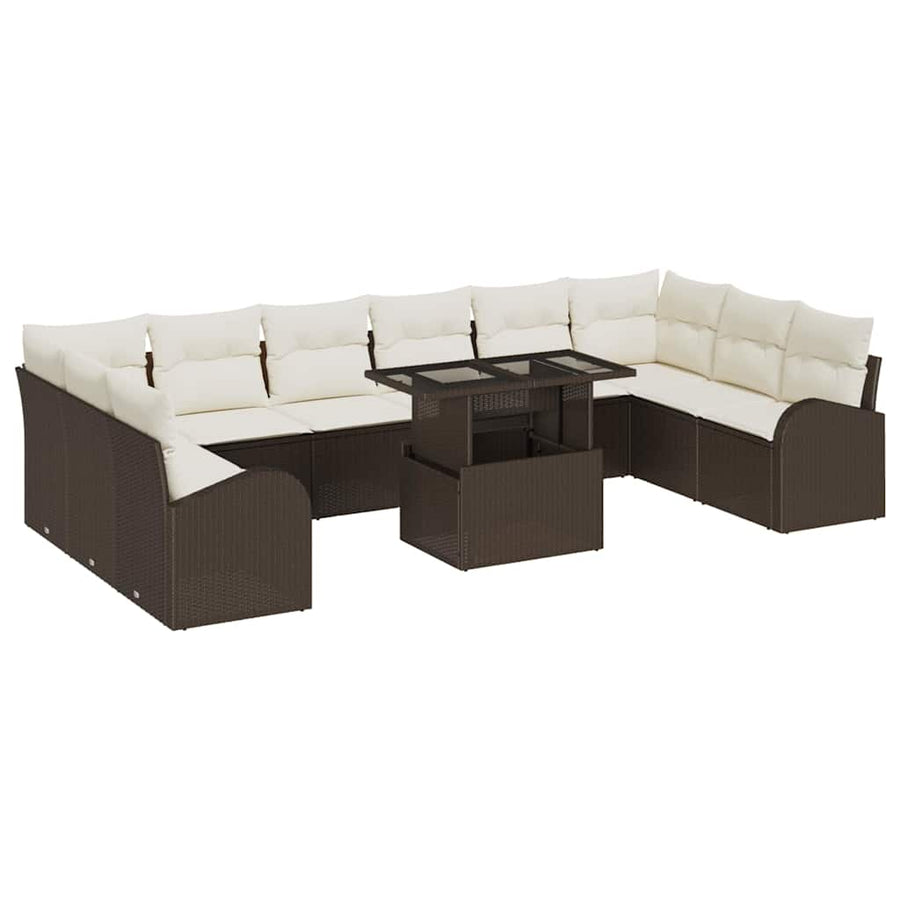 Tuin Sofa Set met kussen met opslag 11 pcs Bruin Poly riet