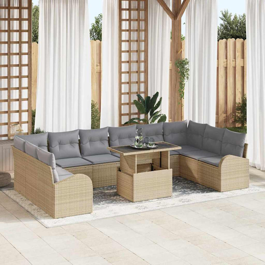 Tuin Sofa Set met kussen met opslag 11 pcs Beige Poly riet