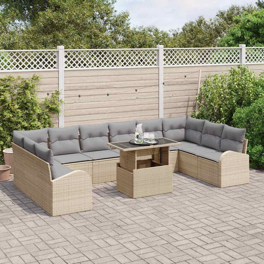 Tuin Sofa Set met kussen met opslag 11 pcs Beige Poly riet