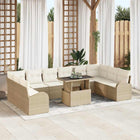 Garden Sofa Set with Cushion and Storage 11 pcs Beige Poly Rattan