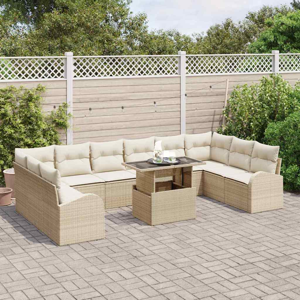 Tuin Sofa Set met kussen met opslag 11 pcs Beige Poly riet