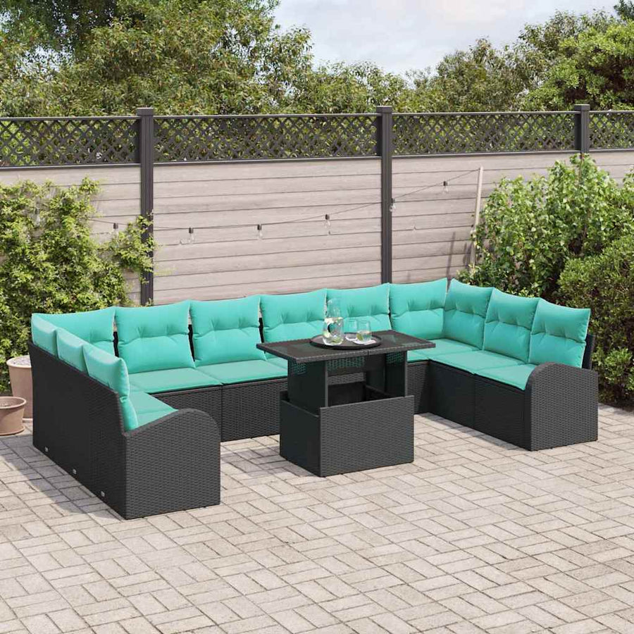 Tuin Sofa Set met kussen met opslag 11 pcs Zwart Poly riet