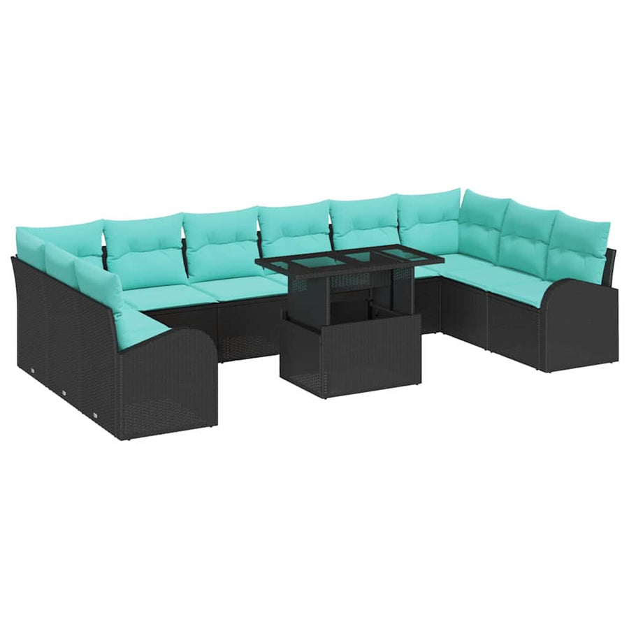 Tuin Sofa Set met kussen met opslag 11 pcs Zwart Poly riet