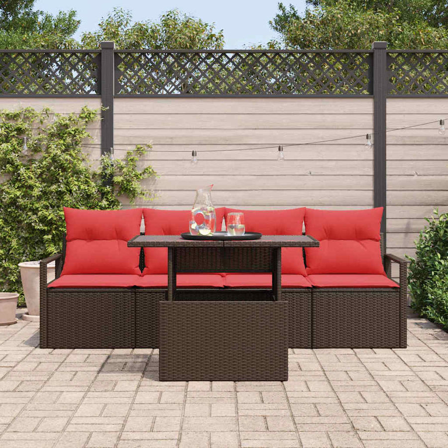 Tuin Sofa Set met opslag 5 pcs Bruin Poly riet
