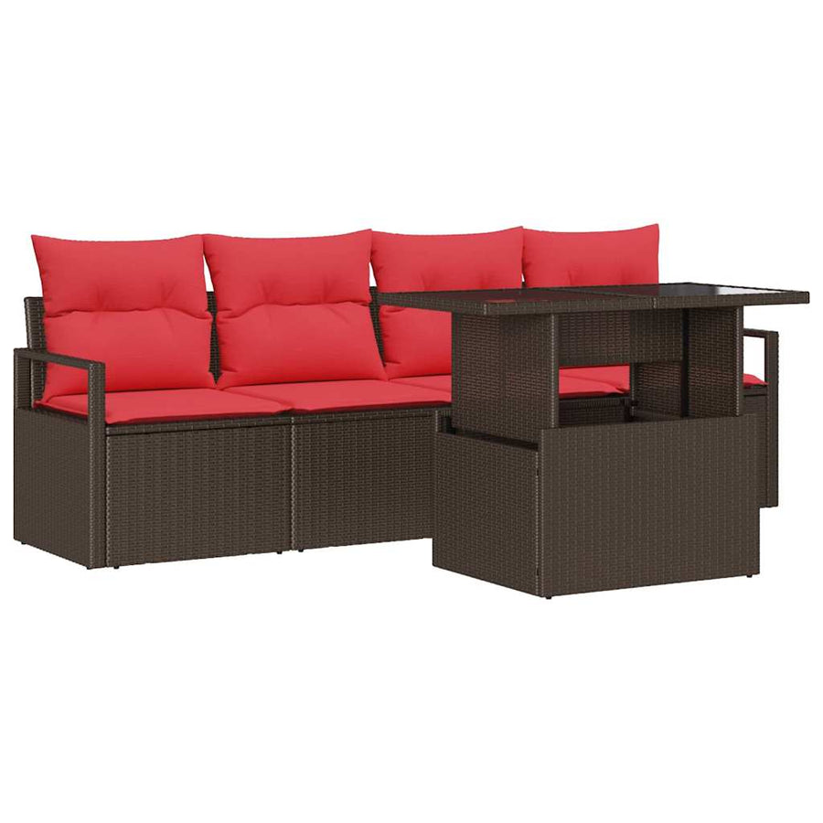 Tuin Sofa Set met opslag 5 pcs Bruin Poly riet