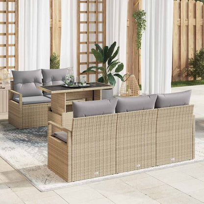 Tuin Sofa Set met kussen met opslag 6 pcs Beige Poly riet