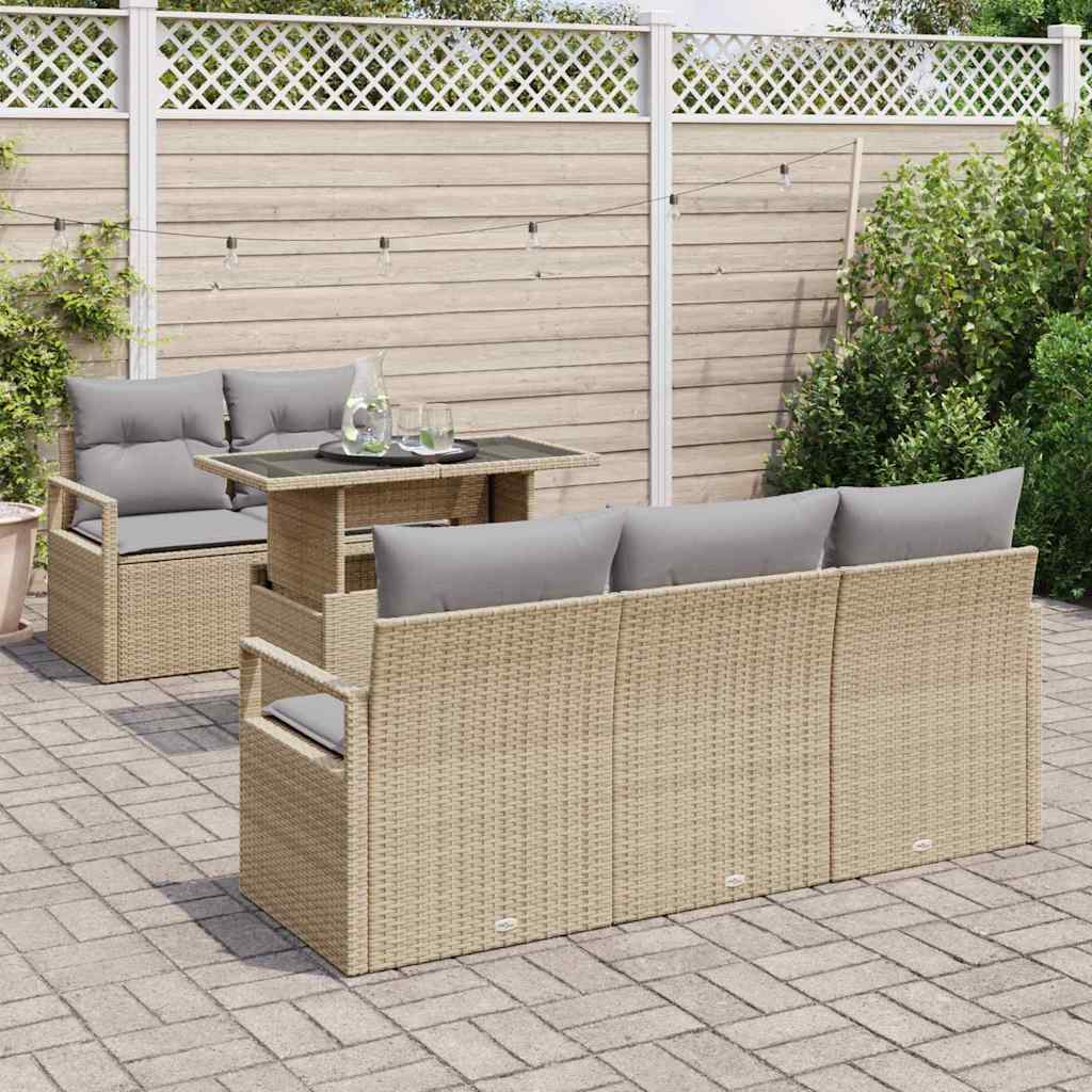 Tuin Sofa Set met kussen met opslag 6 pcs Beige Poly riet