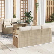 Tuinset poly riet 6-delig beige met opbergruimte