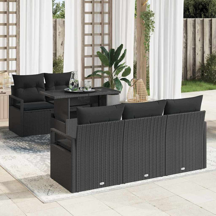 Tuin Sofa Set met kussen met opslag 6 pcs Zwart Poly riet