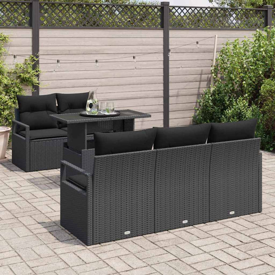 Tuin Sofa Set met kussen met opslag 6 pcs Zwart Poly riet