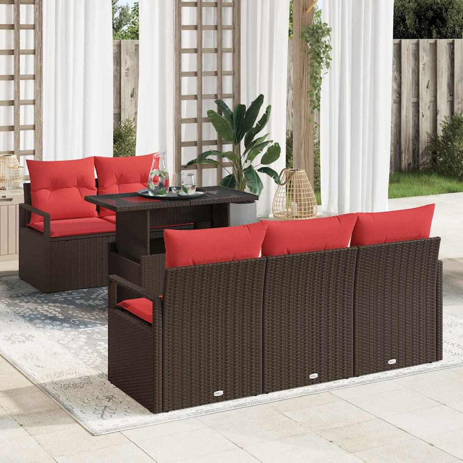 Tuin Sofa Set met kussen met opslag 6 pcs Bruin Poly riet
