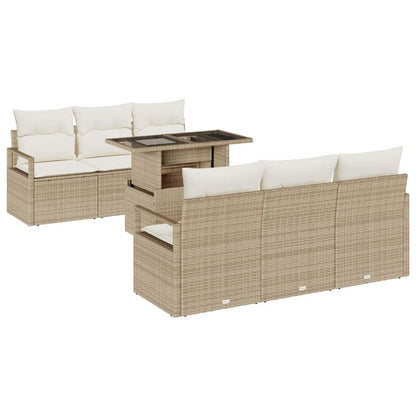 Tuin Sofa Set met kussen met opslag 7 pcs Beige Poly riet