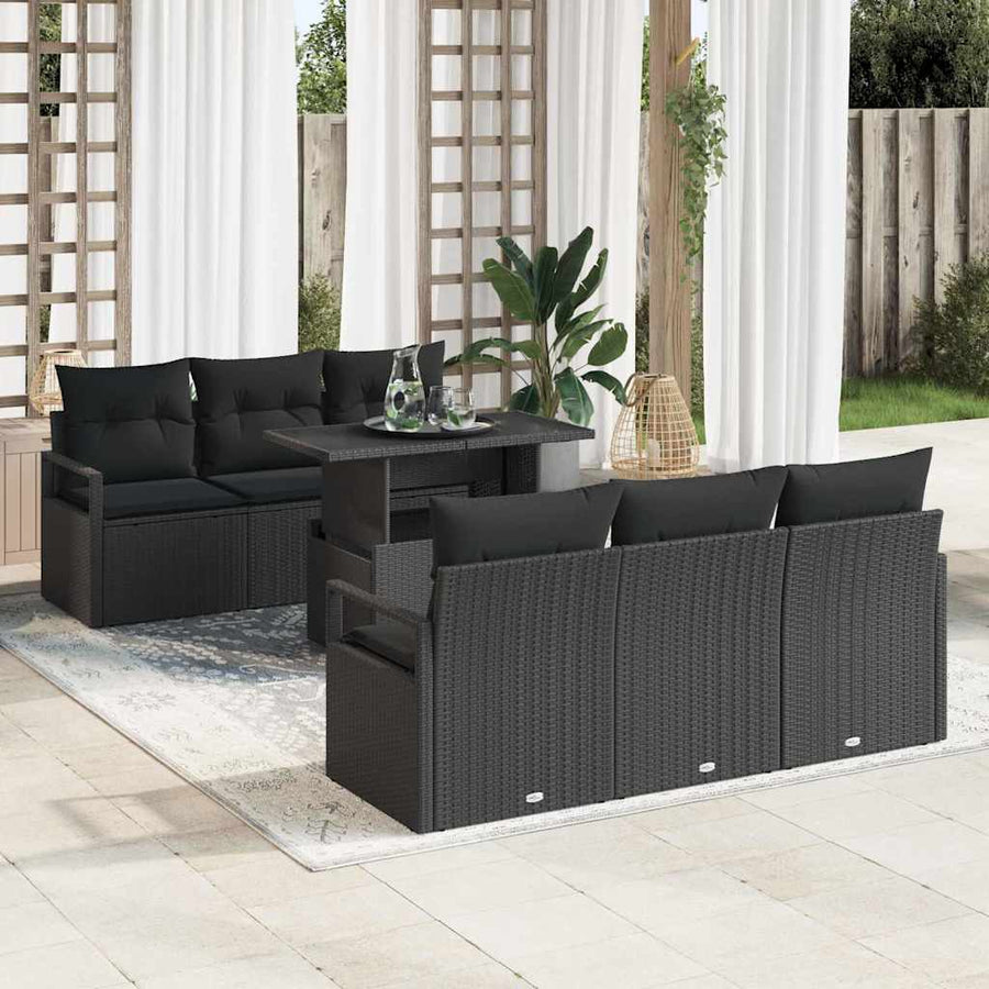Tuin Sofa Set met kussen met opslag 7 pcs Zwart Poly riet