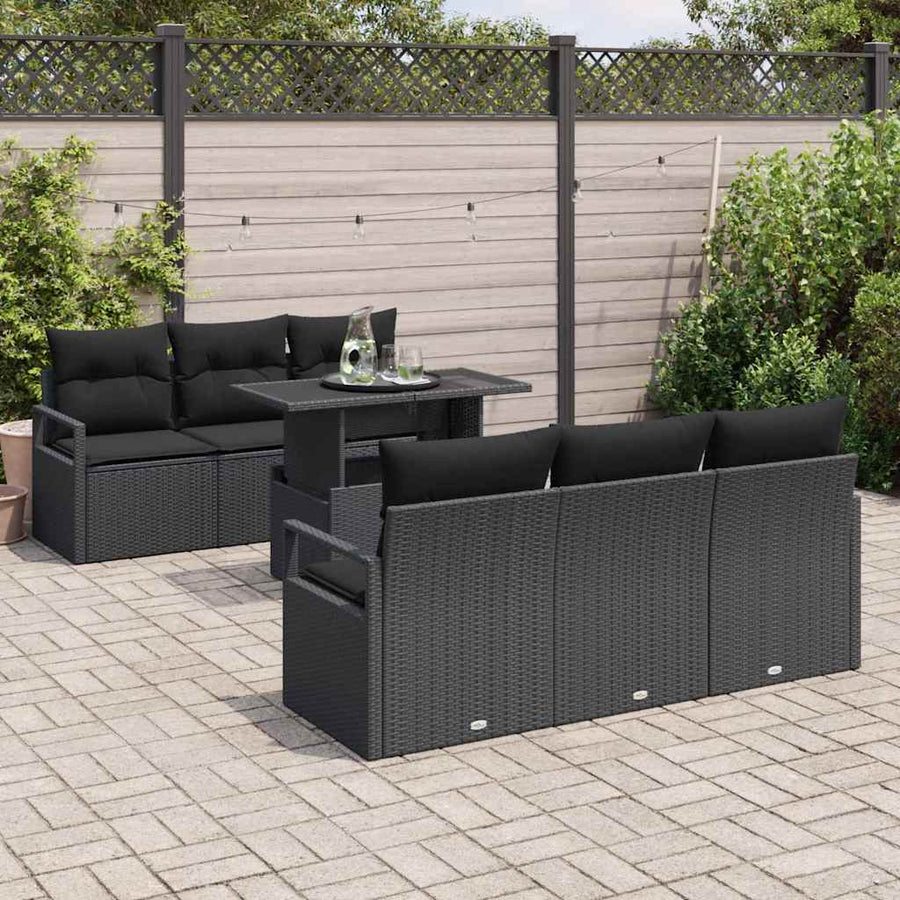 Tuin Sofa Set met kussen met opslag 7 pcs Zwart Poly riet