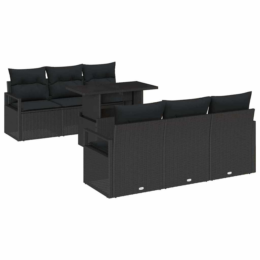 Tuin Sofa Set met kussen met opslag 7 pcs Zwart Poly riet