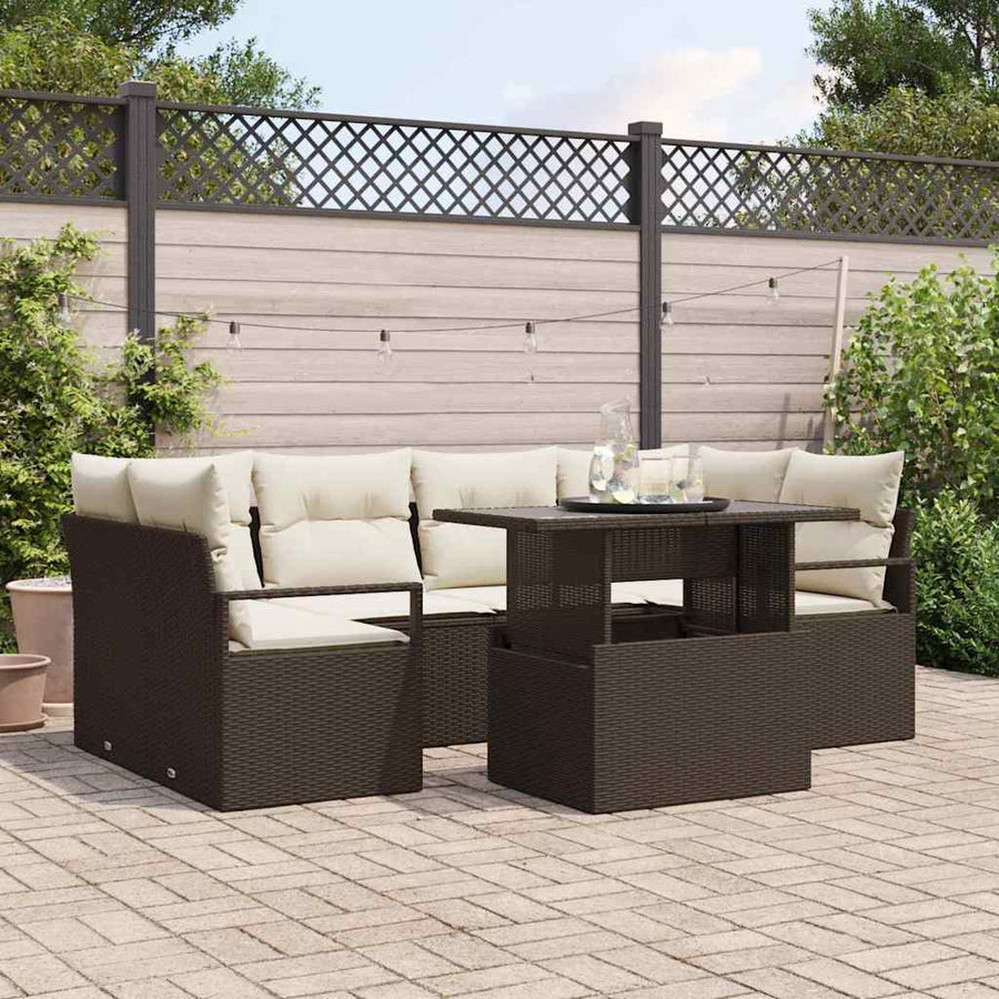 Tuin Sofa Set met opslag 7 pcs Bruin Poly riet