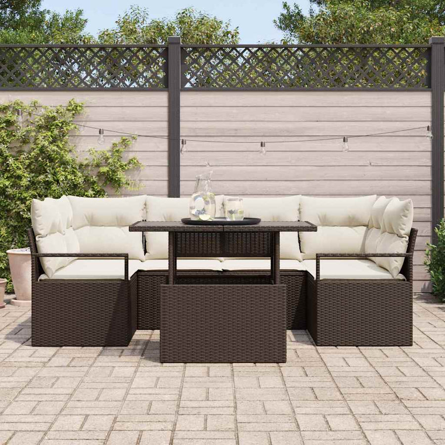 Tuin Sofa Set met opslag 7 pcs Bruin Poly riet